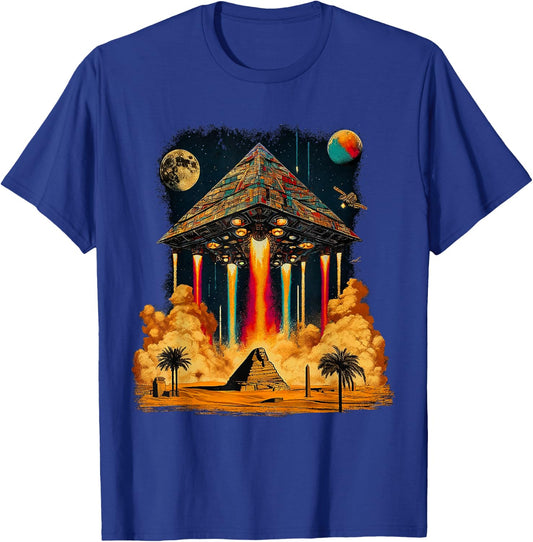 Alien Pyramid Ancient UFO Spaceship Design Astronaut Ancient , Black, S T-Shirt - T-Shirt | Royal