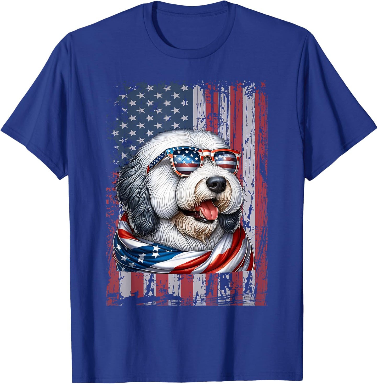 Old English Sheepdog Dog Lover US Flag 4th Of July Patriotic T-Shirt - T-Shirt | Royal
