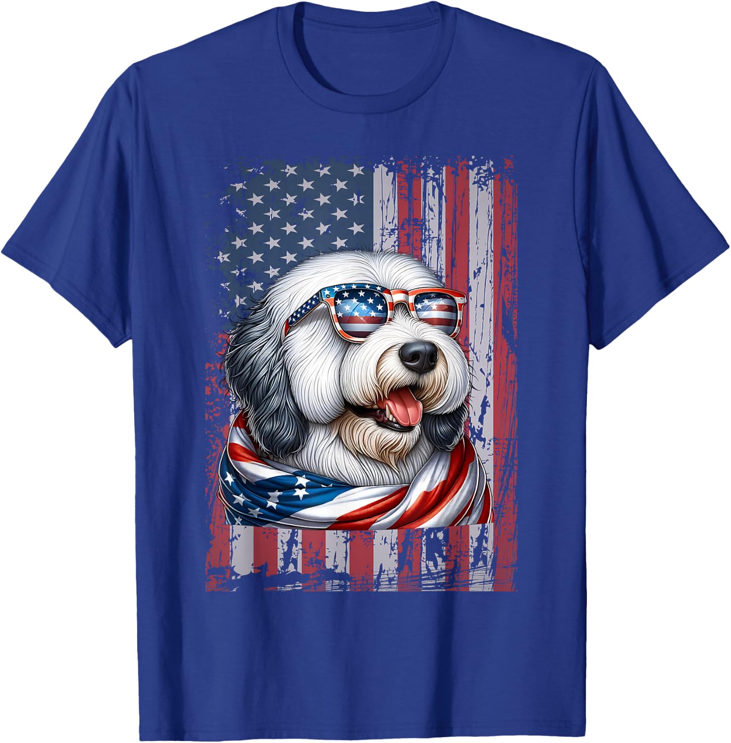 Old English Sheepdog Dog Lover US Flag 4th Of July Patriotic T-Shirt - T-Shirt | Royal