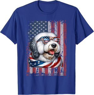 Old English Sheepdog Dog Lover US Flag 4th Of July Patriotic T-Shirt - T-Shirt | Royal