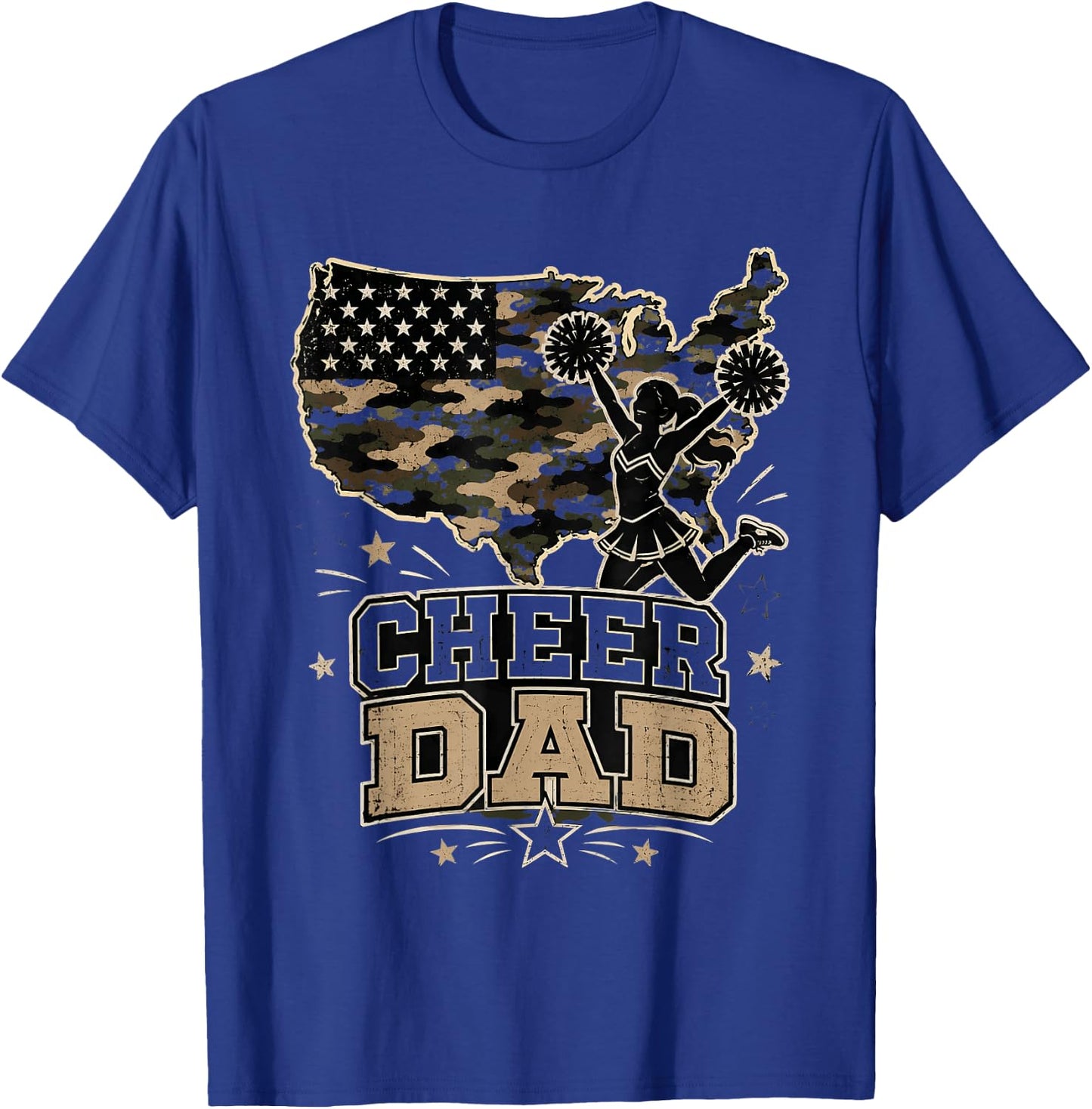 Cheer Dad Flag Pom Sports T-Shirt - T-Shirt | Royal