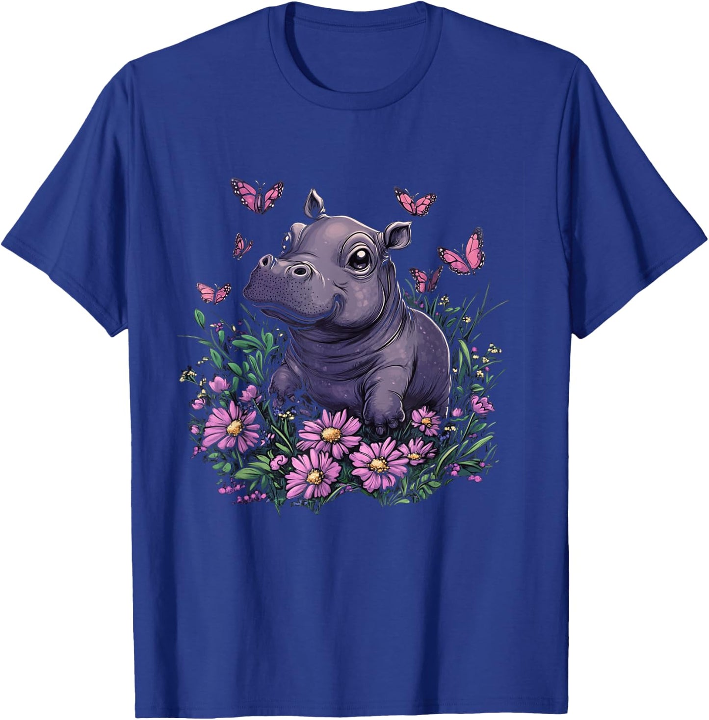 Cute Baby Hippo Pygmy with Flowers Girls T-Shirt - T-Shirt | Royal