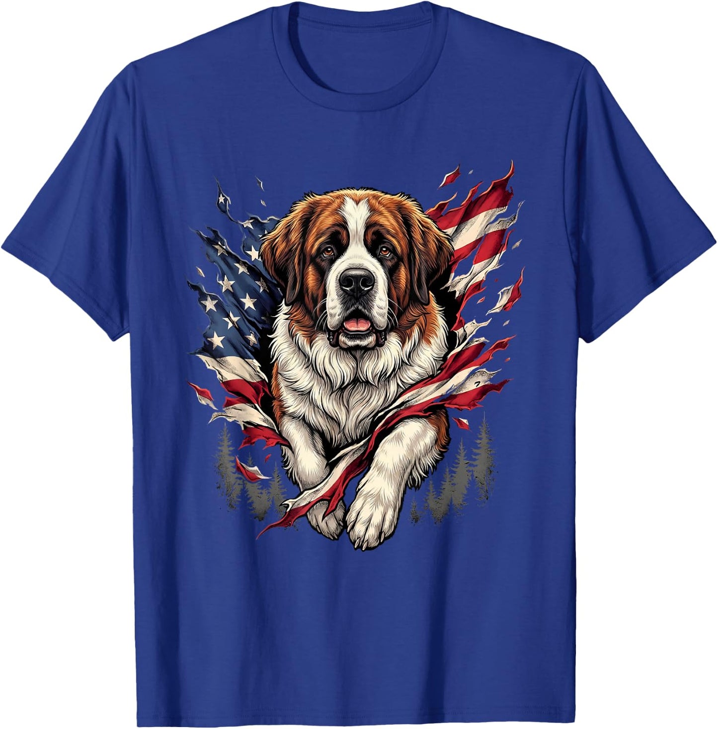 Saint Bernard Dog Patriotic American Flag 4th of July USA T-Shirt - T-Shirt | Royal
