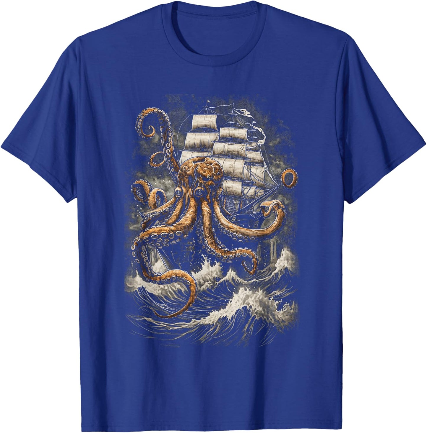 Giant Octopus Pirate Ship Vintage Kraken Sailing Squid T-Shirt - T-Shirt | Royal