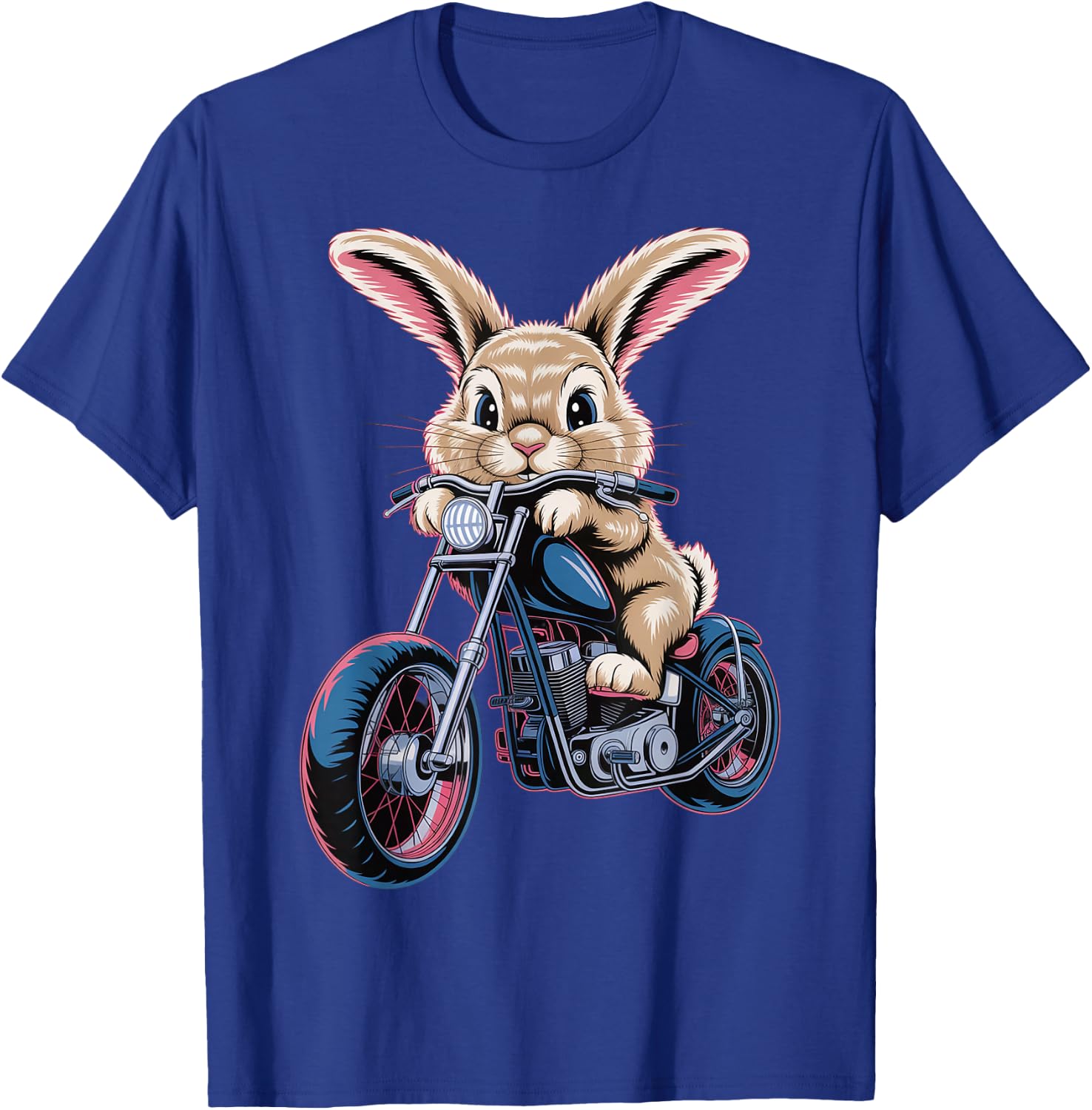 Cute Bunny On Motorcycle T-Shirt - T-Shirt | Royal