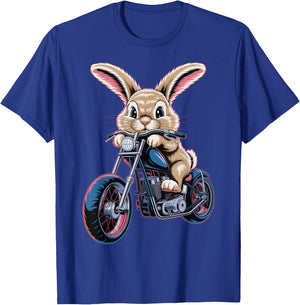 Cute Bunny On Motorcycle T-Shirt - T-Shirt | Royal