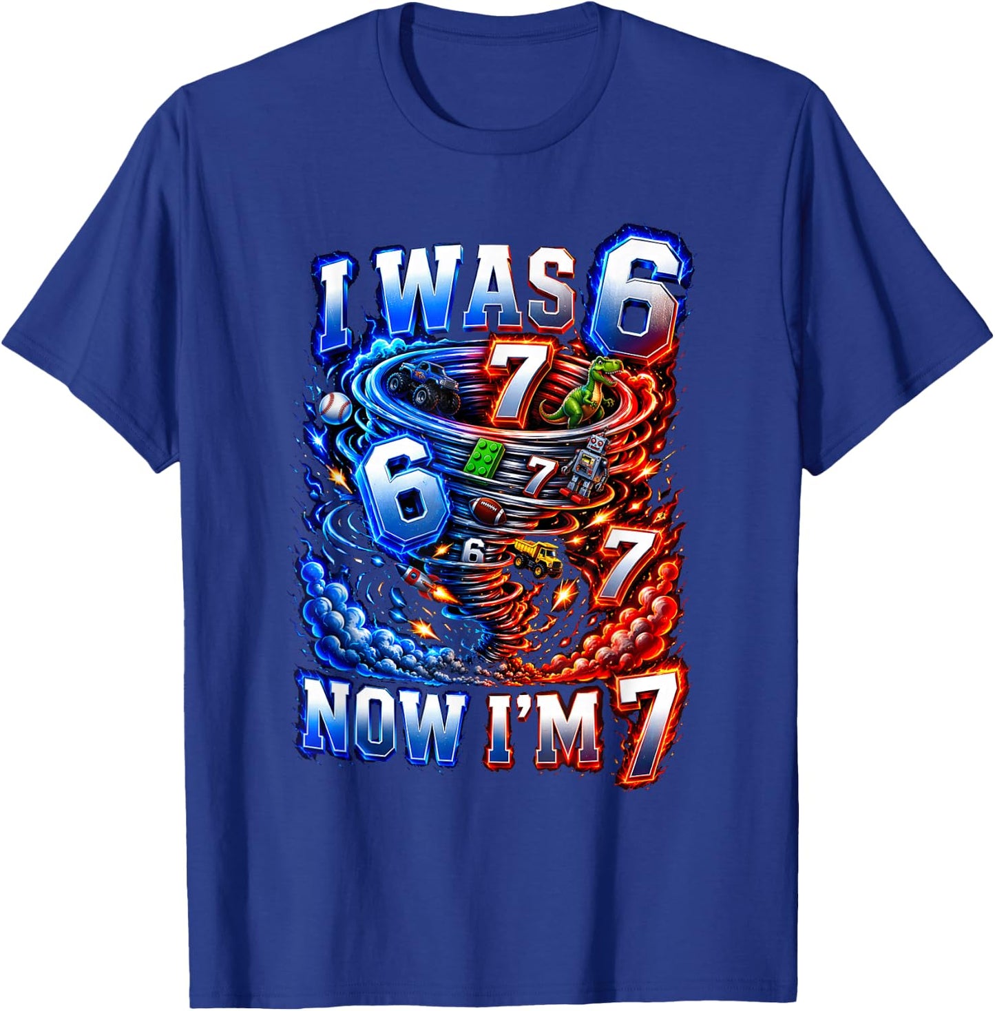 Tornado Birthday Boy I was 6 Now I'm 7 Six Seven 67 T-Shirt - T-Shirt | Royal