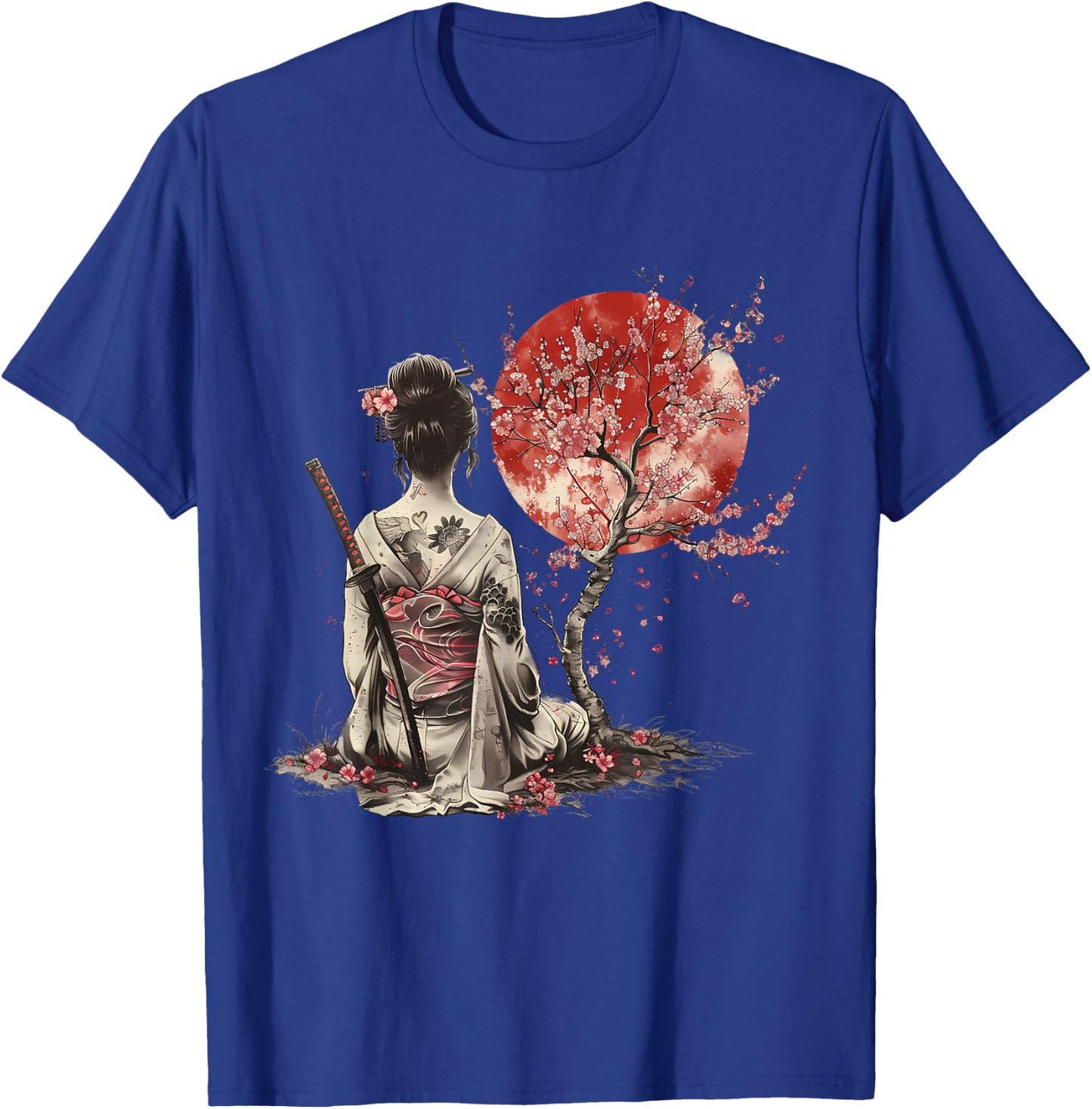 Japanese Samurai Sakura Cherry Blossom Japanese Geisha , Black, S T-Shirt - T-Shirt | Royal