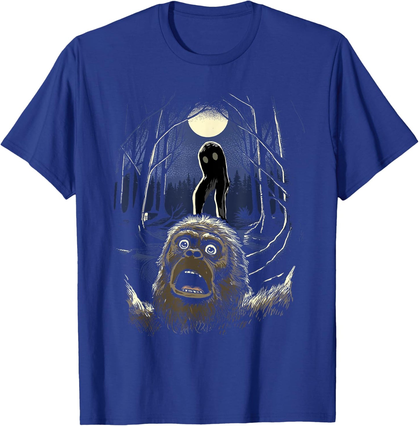 Scared Bigfoot Selfie Bigfoot With Fresno Monster Cryptid T-Shirt - T-Shirt | Royal