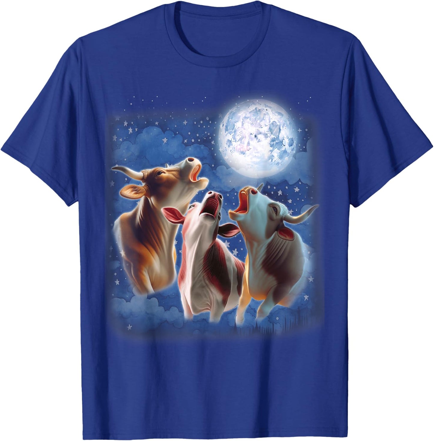 3 Cows Howling At The Moon Funny Cow Lover Animal Farmer T-Shirt - T-Shirt | Royal