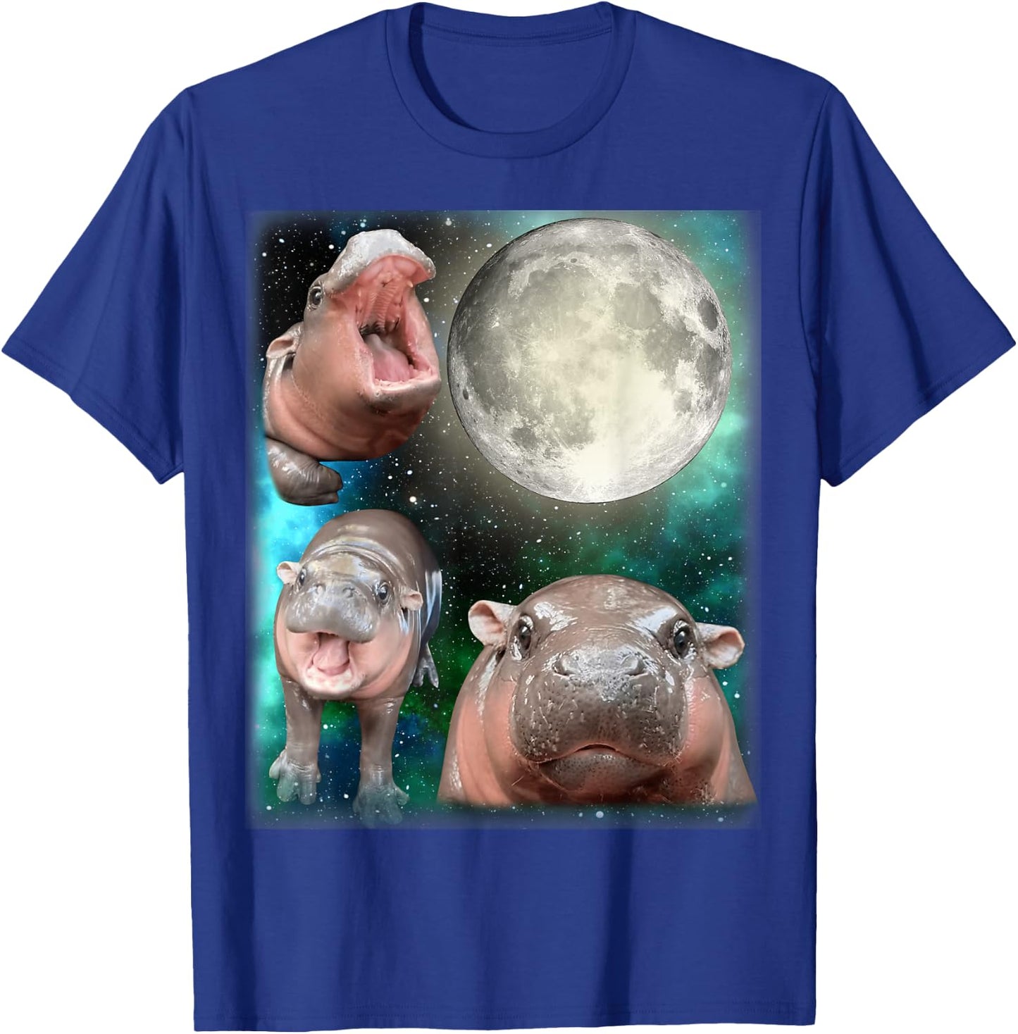 3 Hippo Moon Howling - 3 MOO-DENG Head Moon Howling T-Shirt - T-Shirt | Royal