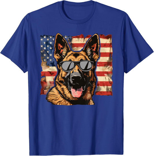 German Shepherd Dog USA America Flag 4th of July T-Shirt - T-Shirt | Royal