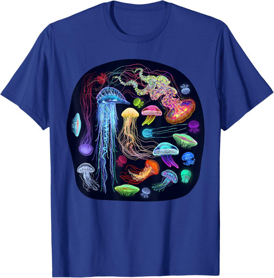 Dzydaria Bioluminescent glowing jellyfish, sea creatures, version II , Small T-Shirt - T-Shirt | Royal