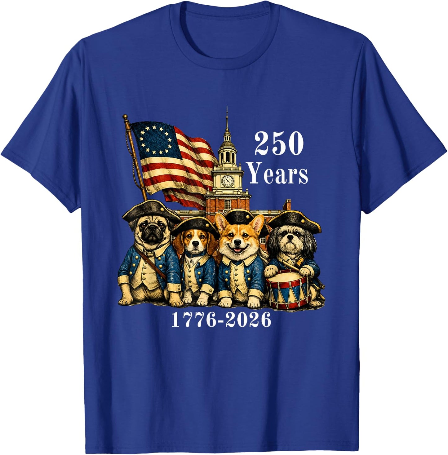 250 Years Patriotic Dogs 1776-2026 America Anniversary T-Shirt - T-Shirt | Royal