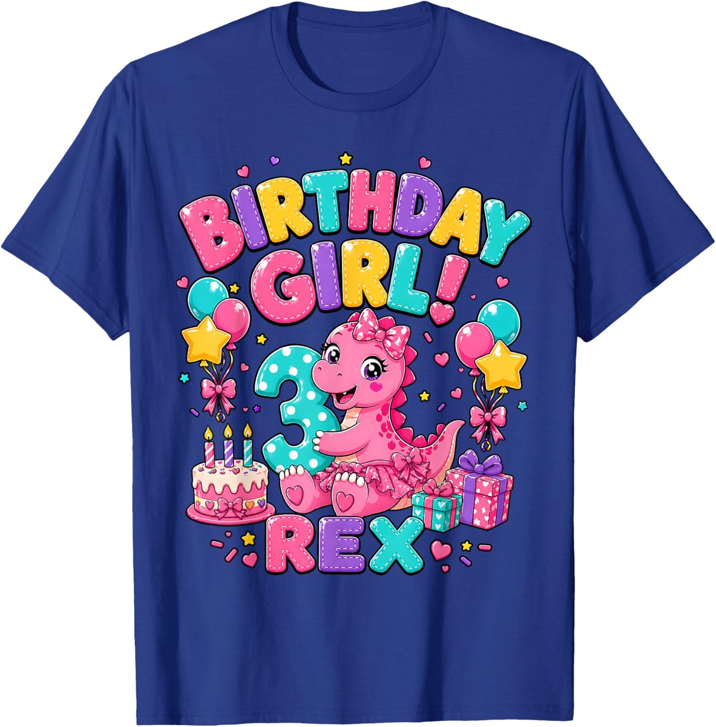 Rawr I'm 3 Three Rex Pink Dinosaur 3rd Birthday Girl Party T-Shirt - T-Shirt | Royal