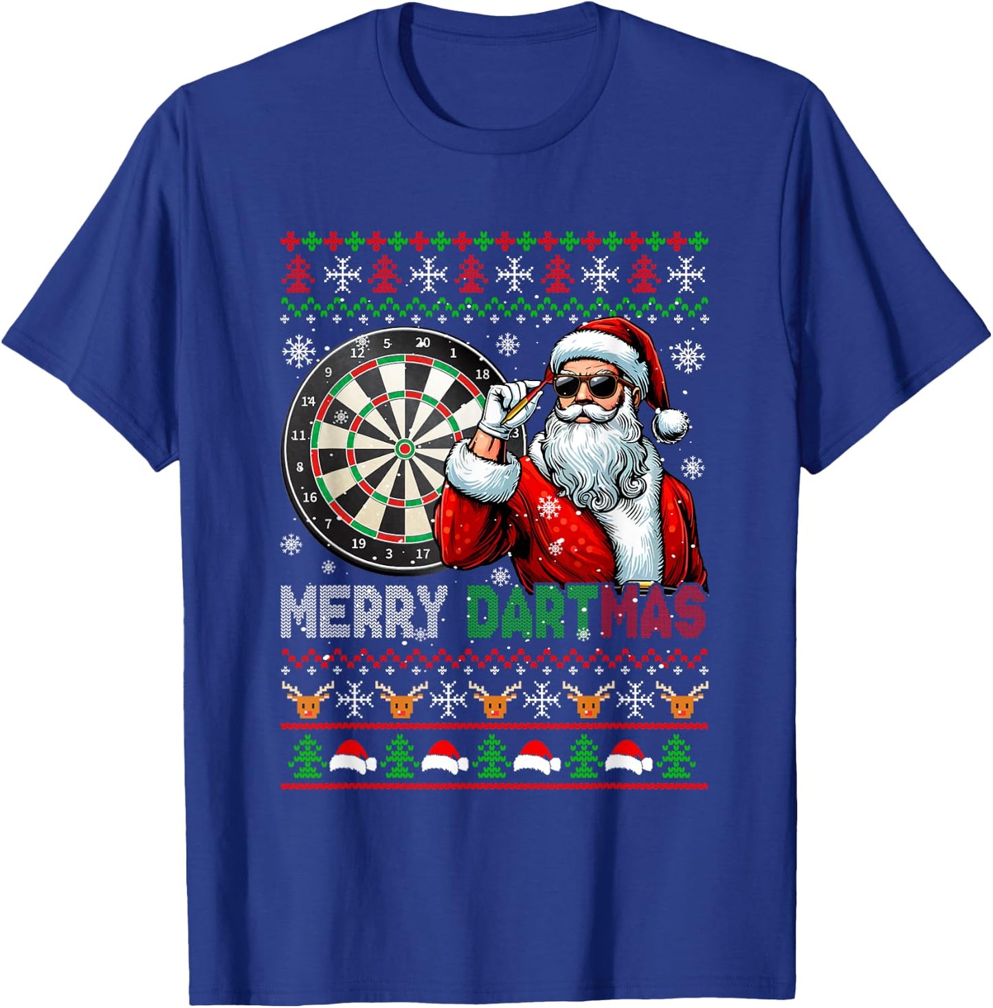Merry Dartmas Xmas Santa Sunglasses Playing Dart Sweater T-Shirt - T-Shirt | Royal