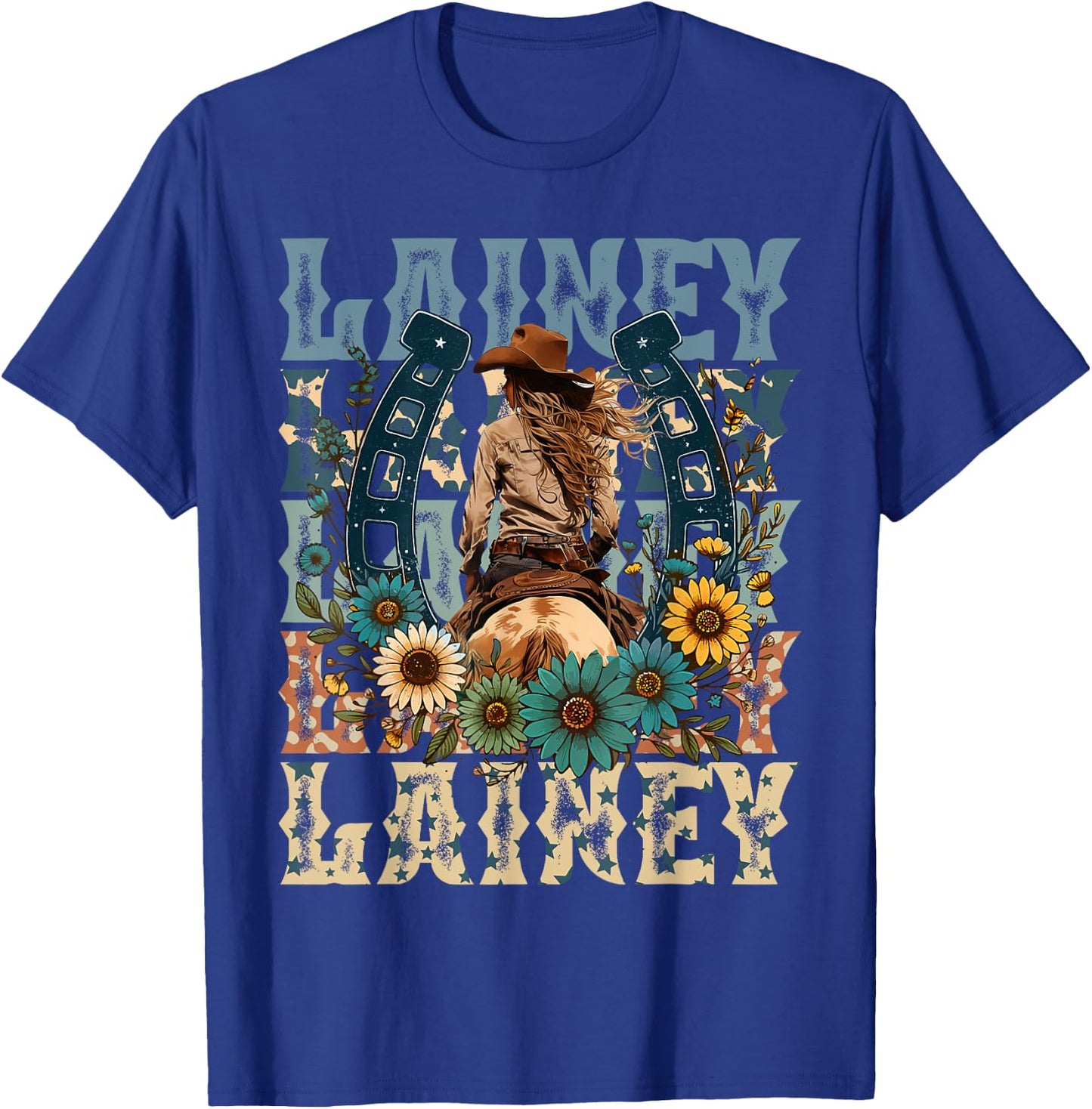Cowgirl Lainey First Name Personalized Western - -Adults, Kids - Black - Small - Short Sleeve - - Animal Print Fabric Blend T-Shirt - T-Shirt | Royal