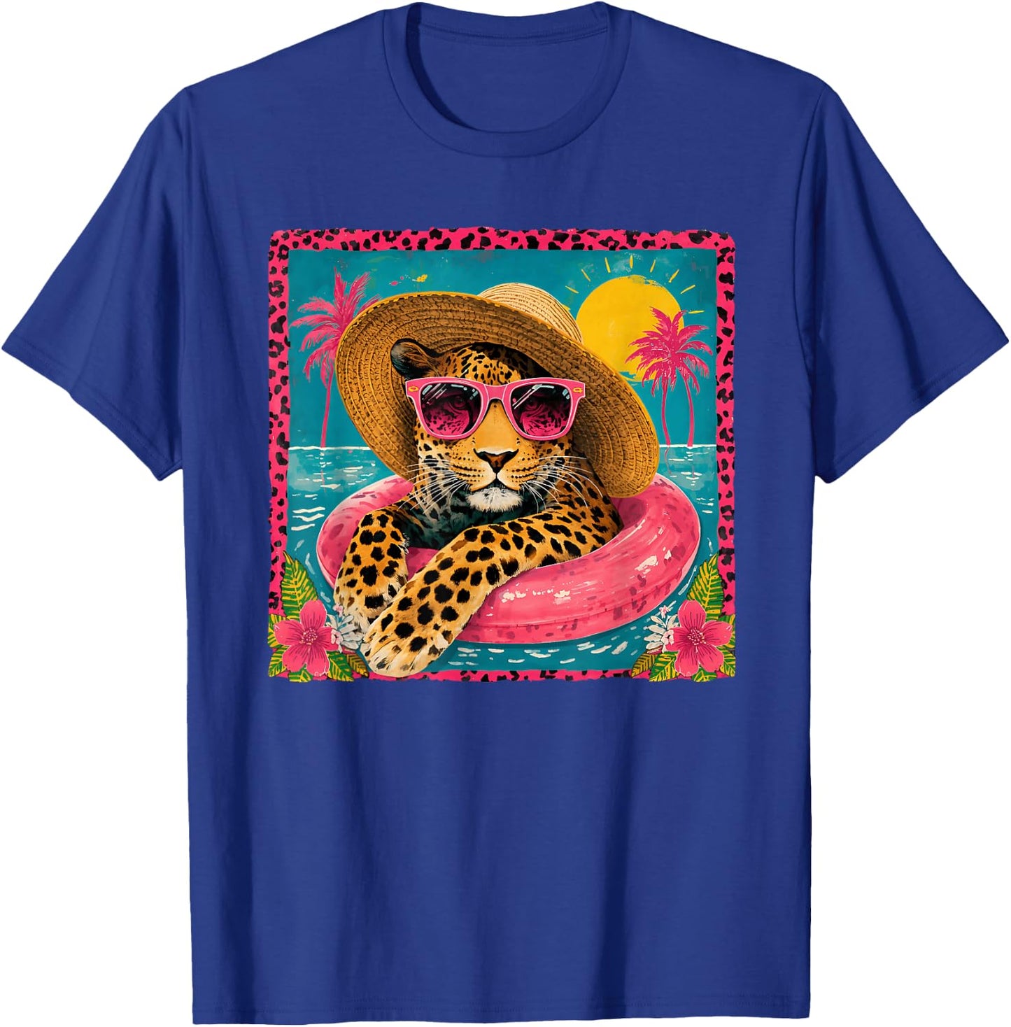 Summer Funny Leopard Sunglasses Pool Float Beach Vacation T-Shirt - T-Shirt | Royal