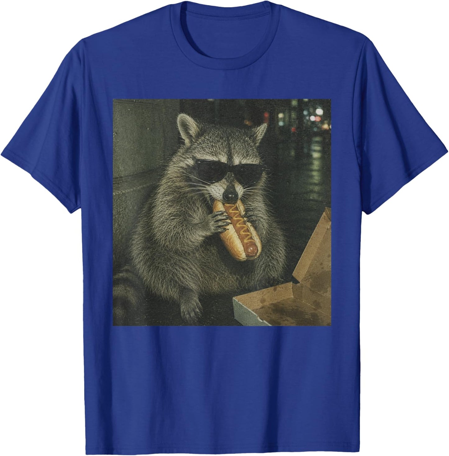 Raccoon Eating Hot Dog Funny Animal Meme T-Shirt - T-Shirt | Royal