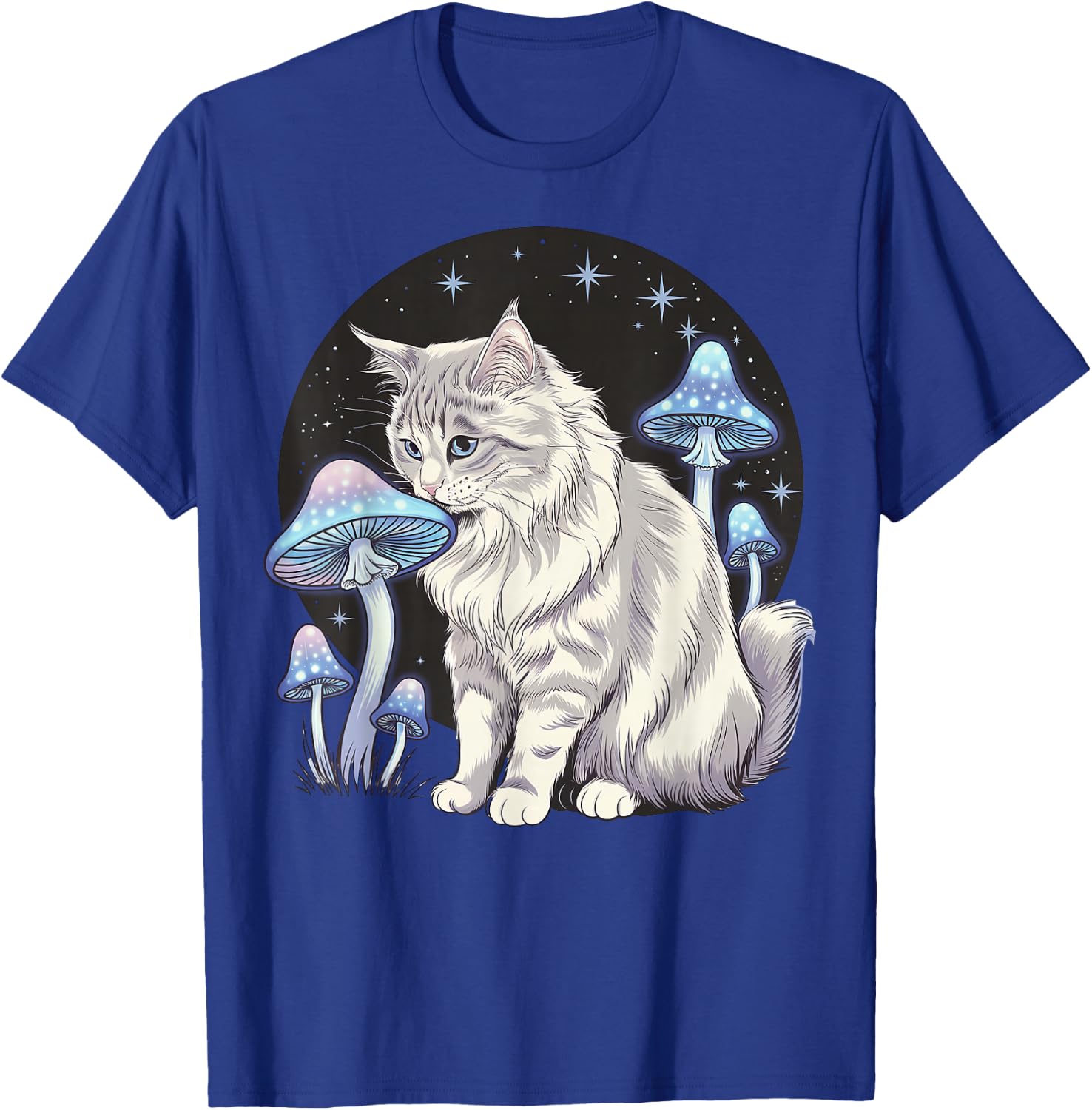 Magical Turkish Angora Sniffing Glowing Mushrooms T-Shirt - T-Shirt | Royal