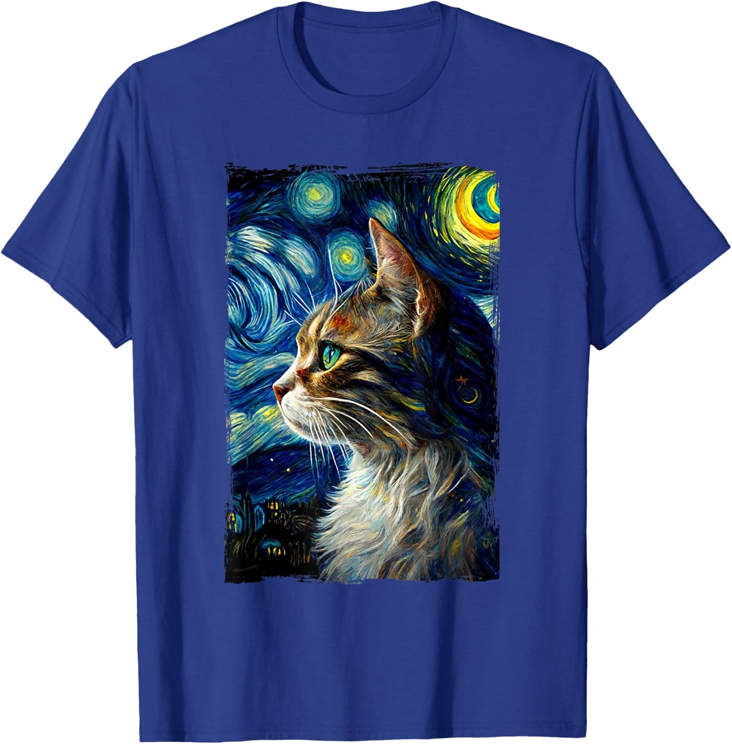 Starry Night Cat Van Gogh's Cat Vincent - Cat Lover Parodie T-Shirt - T-Shirt | Royal