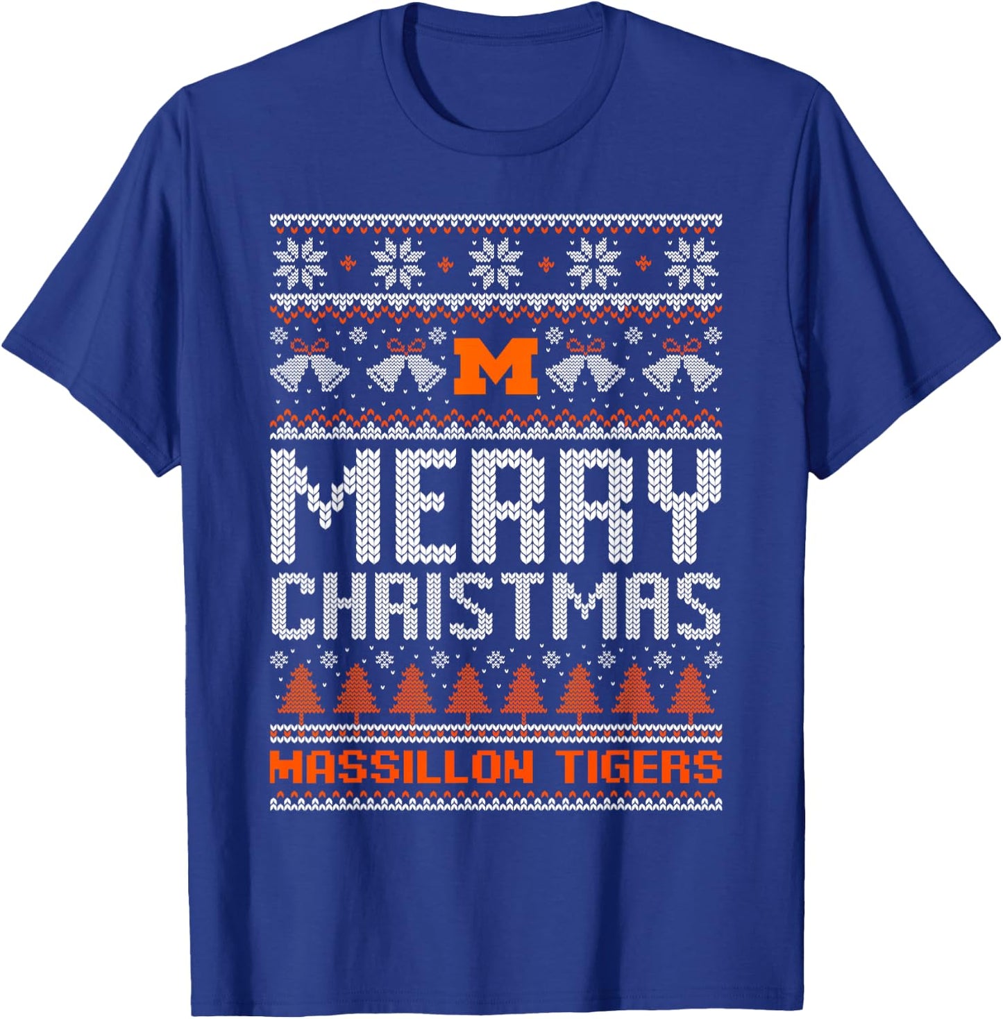 Massillon Tigers Logo Merry Christmas Ugly Sweater HS T-Shirt - T-Shirt | Royal