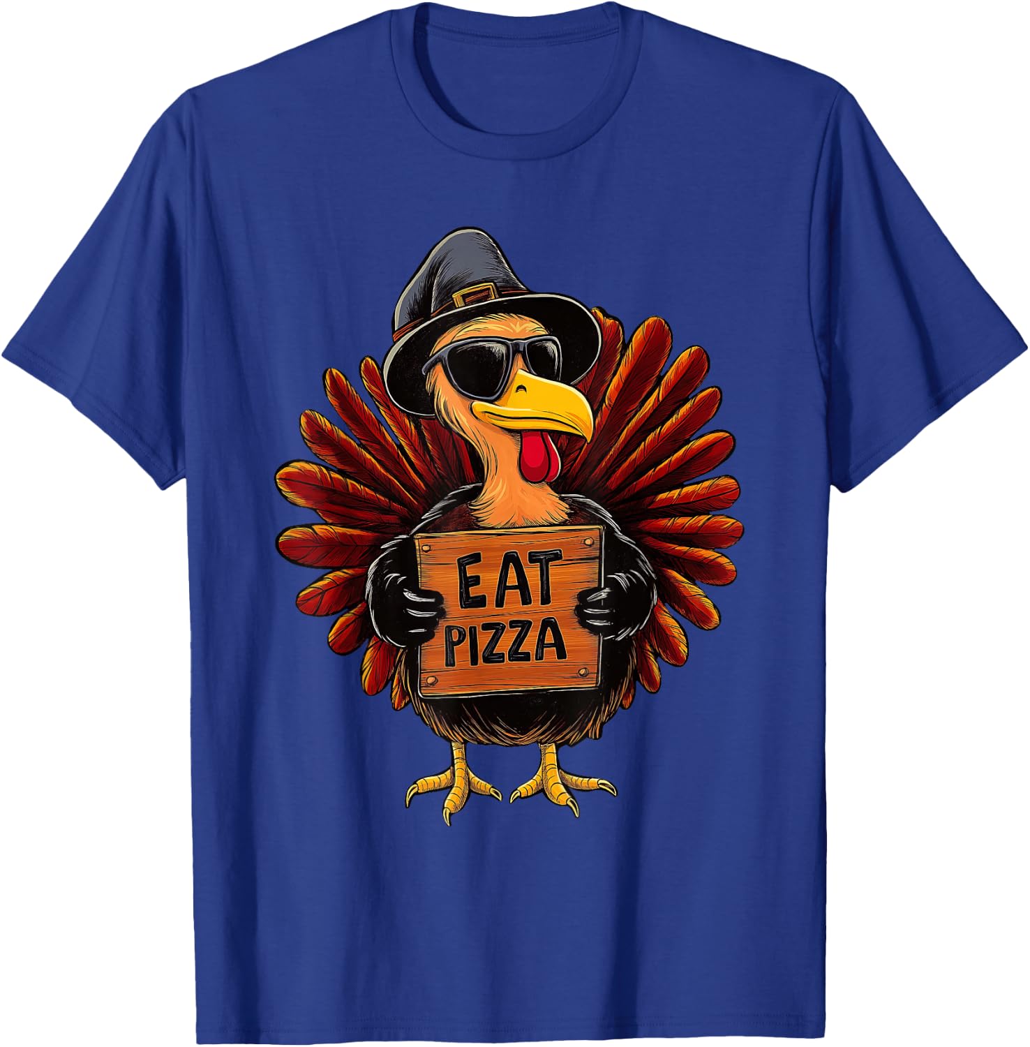Funny Thanksgiving Turkey Eat Pizza for Kids Boys Girls T-Shirt - T-Shirt | Royal