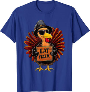 Funny Thanksgiving Turkey Eat Pizza for Kids Boys Girls T-Shirt - T-Shirt | Royal