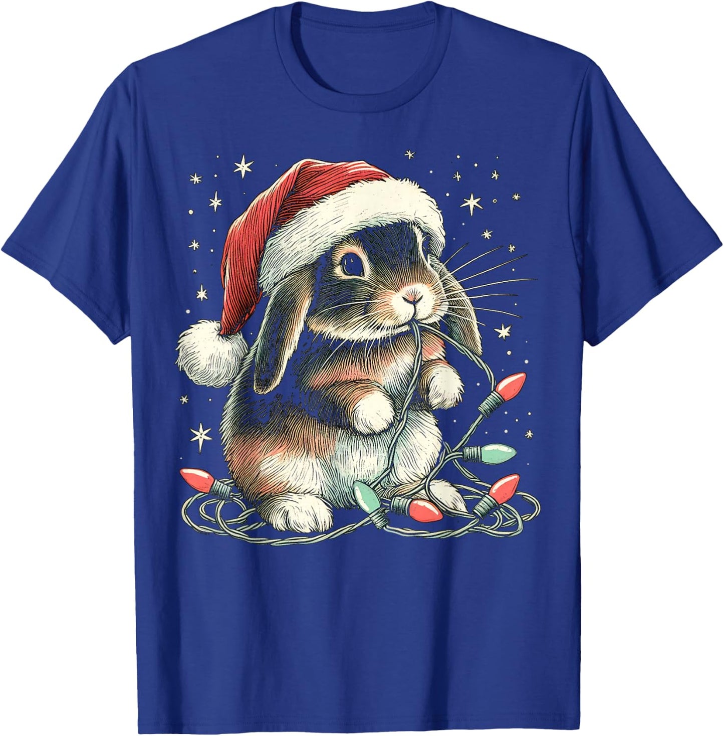 Funny Holland Lop Rabbit Bunny Chew Christmas Light Xmas T-Shirt - T-Shirt | Royal