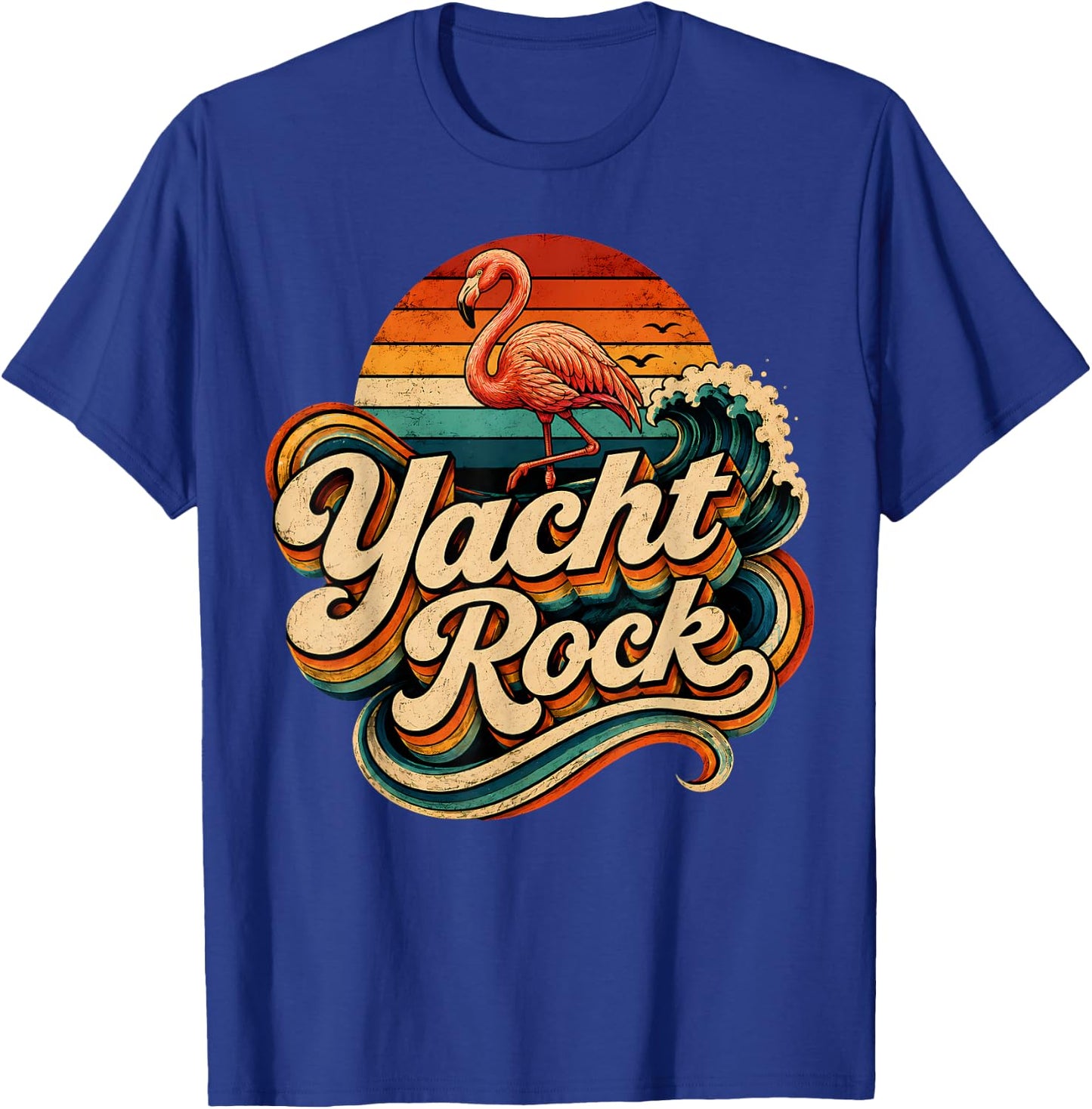 Yacht Rock Flamingo Vintage 70s 80s Music Vibes Grunge Retro T-Shirt - T-Shirt | Royal