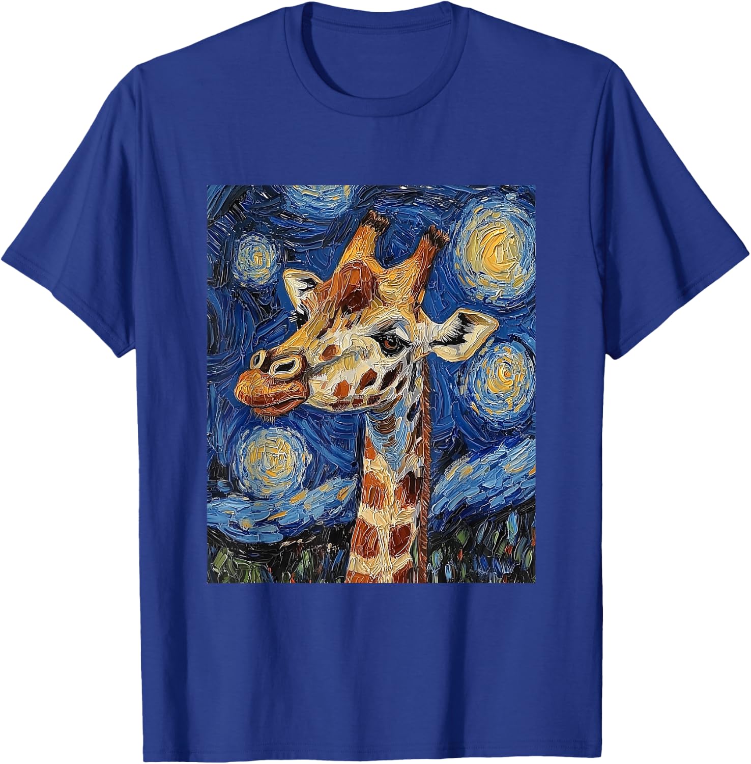 Giraffe Africa Van Gogh Style Starry Night Cute Graphic T-Shirt - T-Shirt | Royal