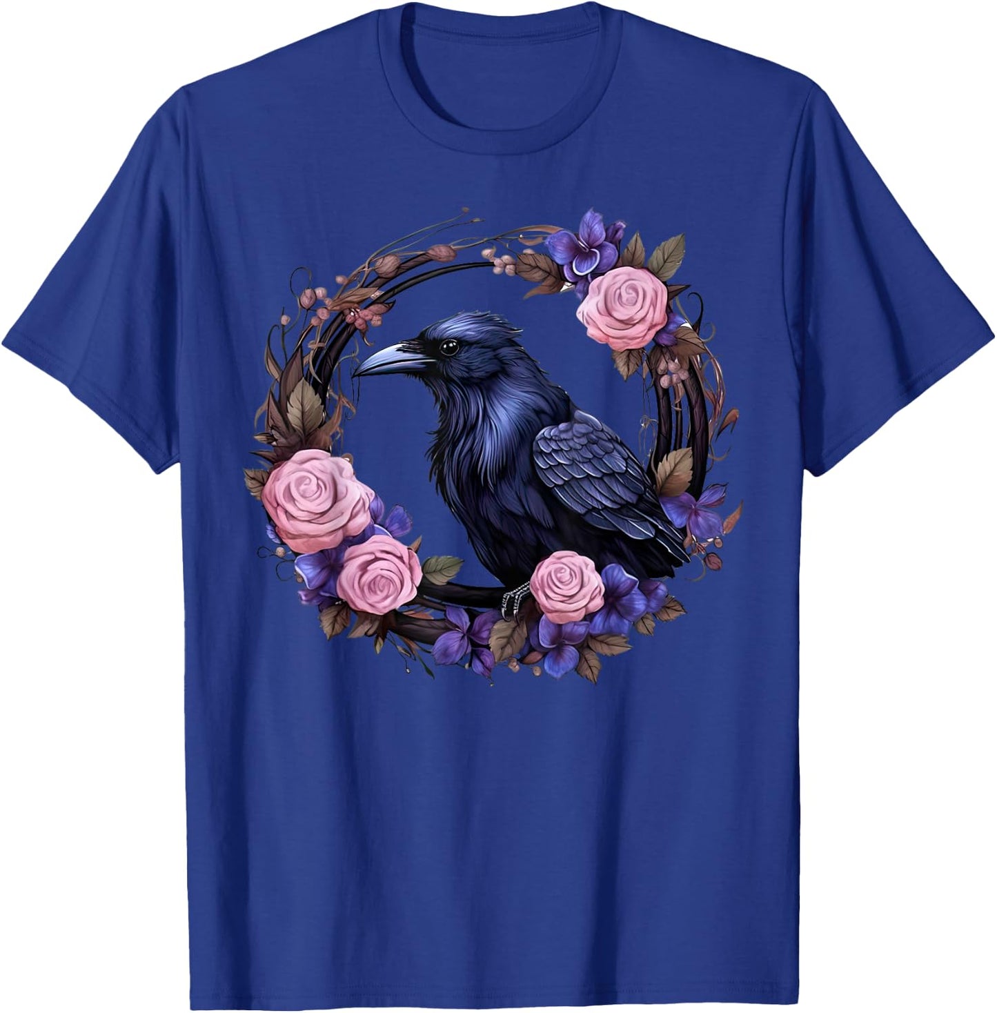 Gothic Raven Full Moon Pink Flowers Vintage Floral Crow T-Shirt - T-Shirt | Royal