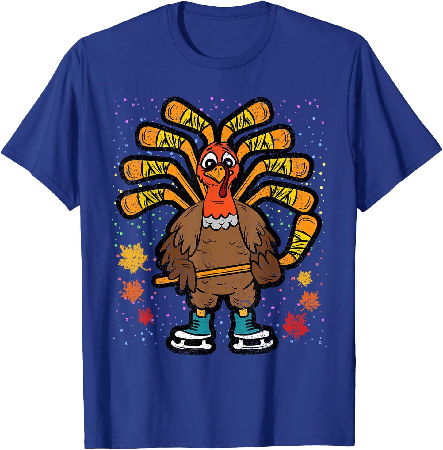 Turkey Hockey Player Thanksgiving Day Fall Autumn Men Boys T-Shirt - T-Shirt | Royal
