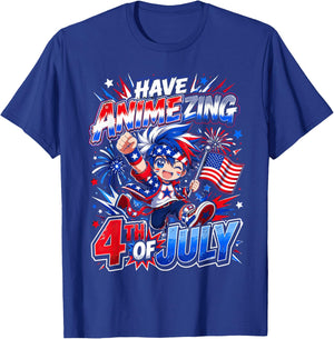 Animezing 4th of July Patriotic Anime Fan USA T-Shirt - T-Shirt | Royal
