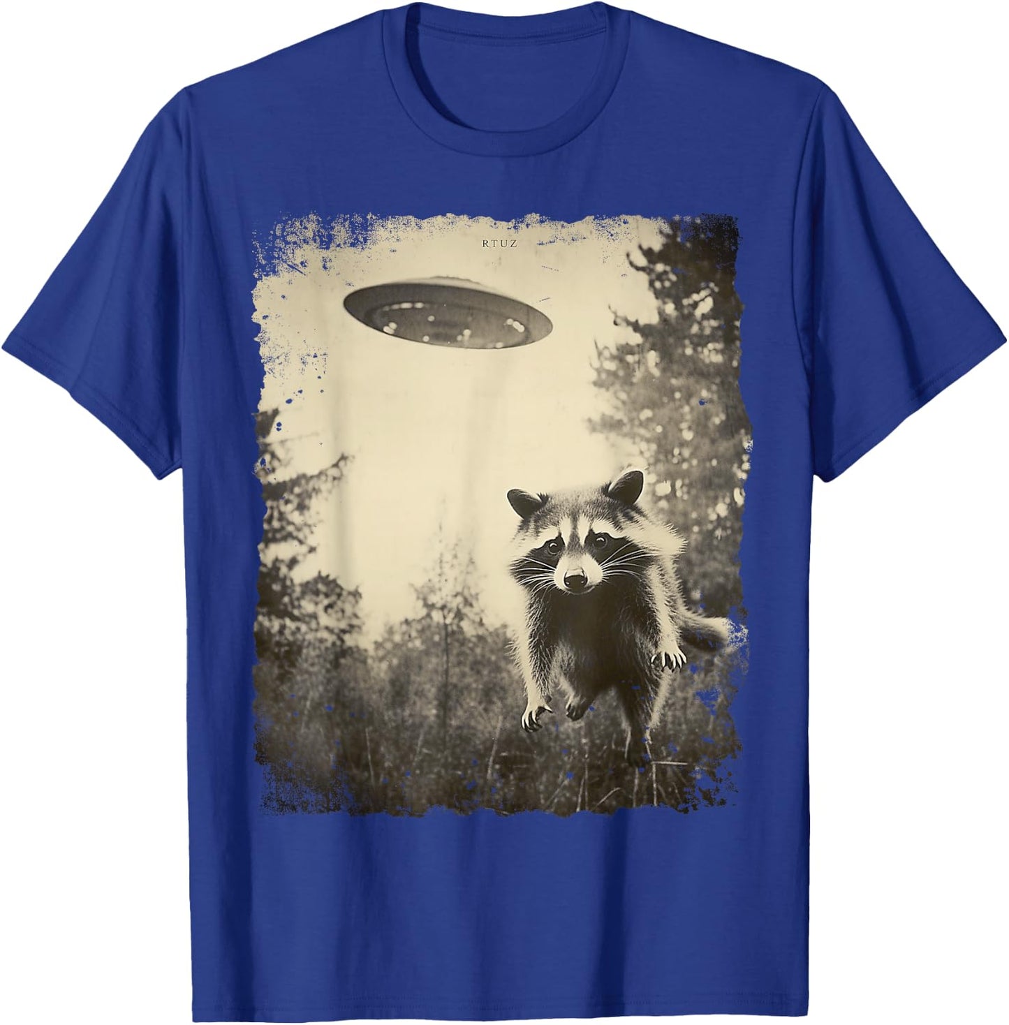 Vintage Hipster Retro Raccoon Streetwear Alien UFO Waschbär T-Shirt - T-Shirt | Royal