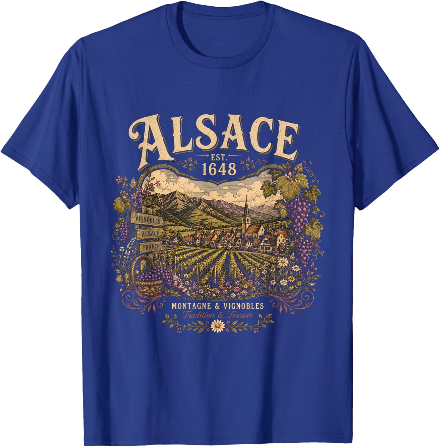 Alsace Est 1648 French Wine Region Alsatian Vineyard T-Shirt - T-Shirt | Royal