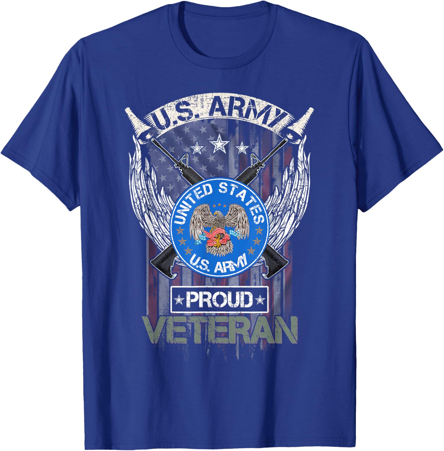 Vintage USA American Flag US Army Proud Veteran Military Women Men T-Shirt - T-Shirt | Royal