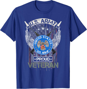 Vintage USA American Flag US Army Proud Veteran Military Women Men T-Shirt - T-Shirt | Royal