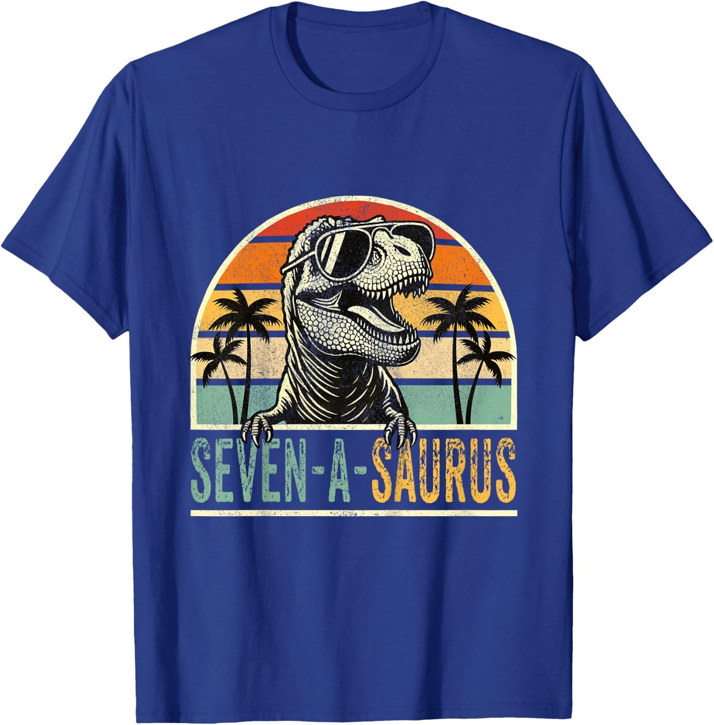 7 Year Old Dinosaur Birthday 7th T Rex Dino Seven A Saurus T-Shirt - T-Shirt | Royal