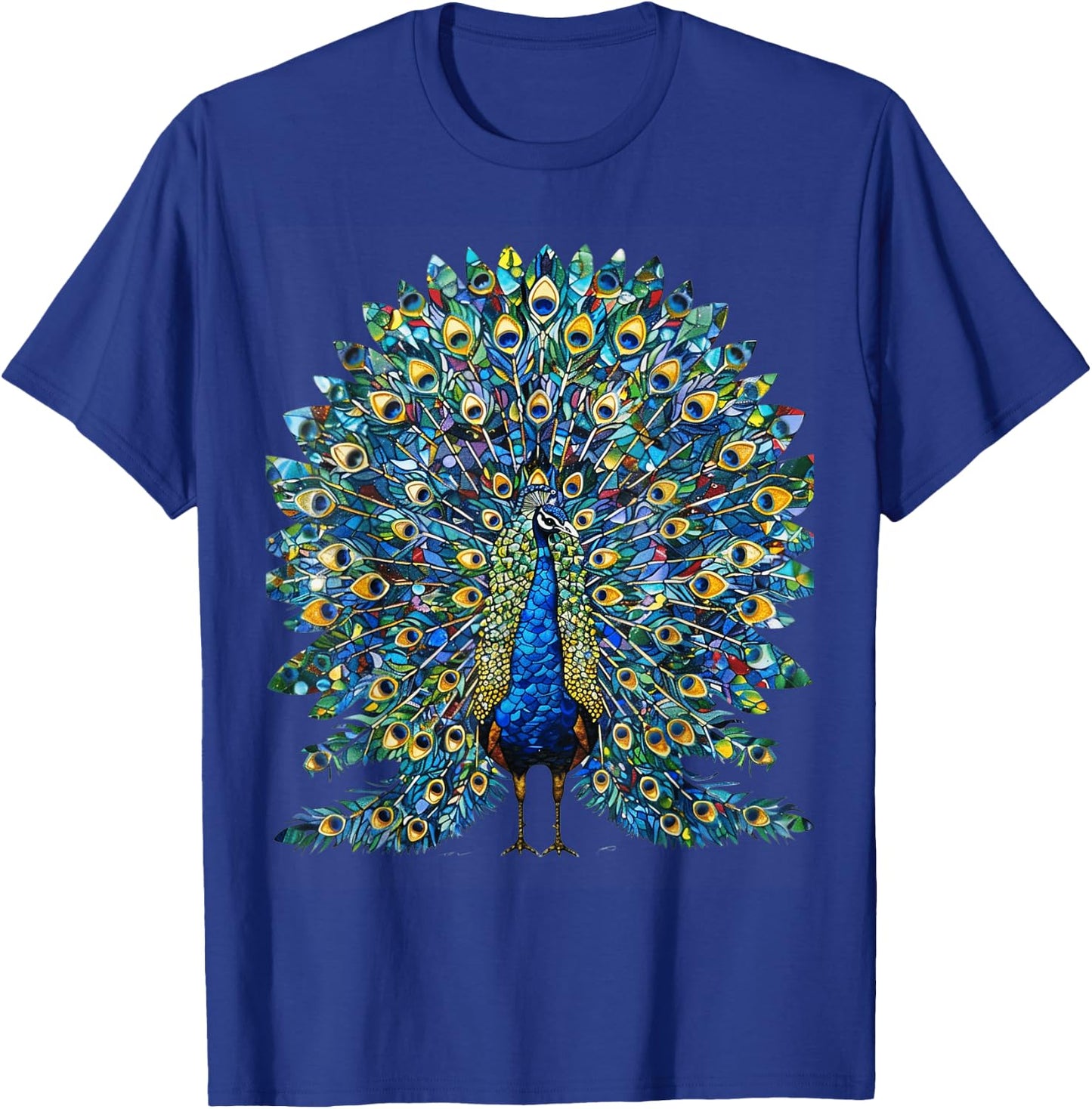 Colorful Stained Glass Peacock Artwork T-Shirt - T-Shirt | Royal