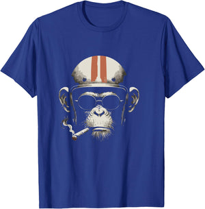 Cigar Smoking Monkey Retro Vintage Motorcycle Helmet T-Shirt - T-Shirt | Royal