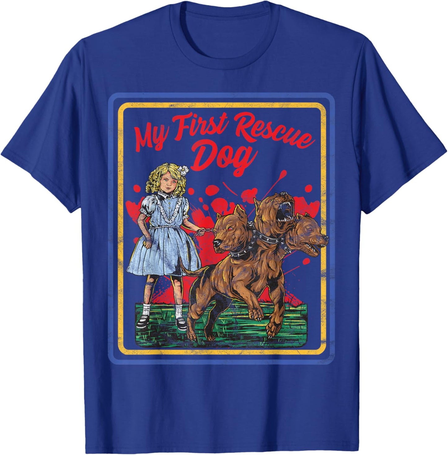 Vintage Child Game Horror Dark Humour My First Rescue Dog , black T-Shirt - T-Shirt | Royal