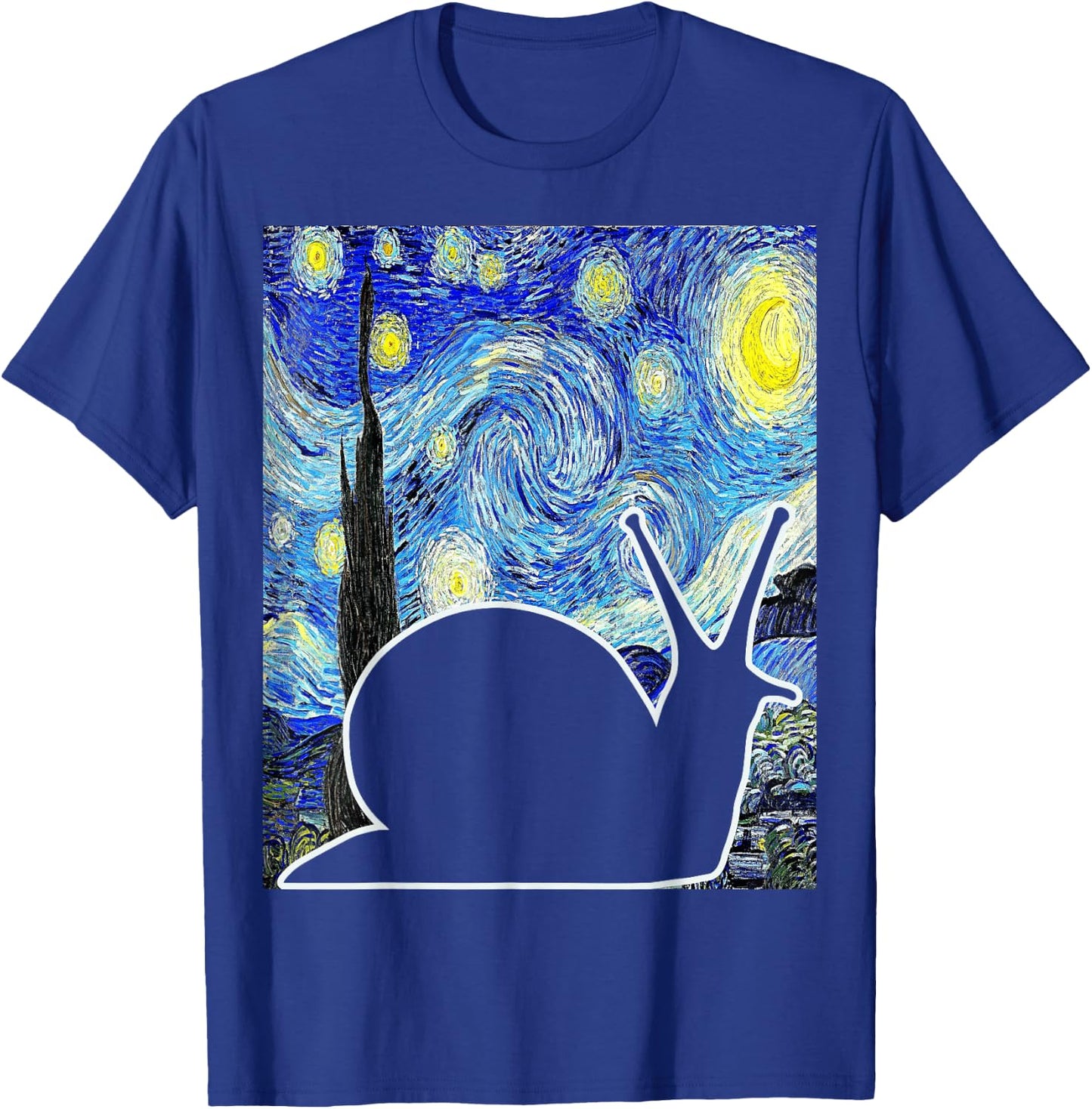 Malacologist Snail Van Gogh Famous Painting Starry Night Snail Lover Art - Women's -Kids Black Small Classic Fit Short Sleeve Cotton Blend T-Shirt - T-Shirt | Royal