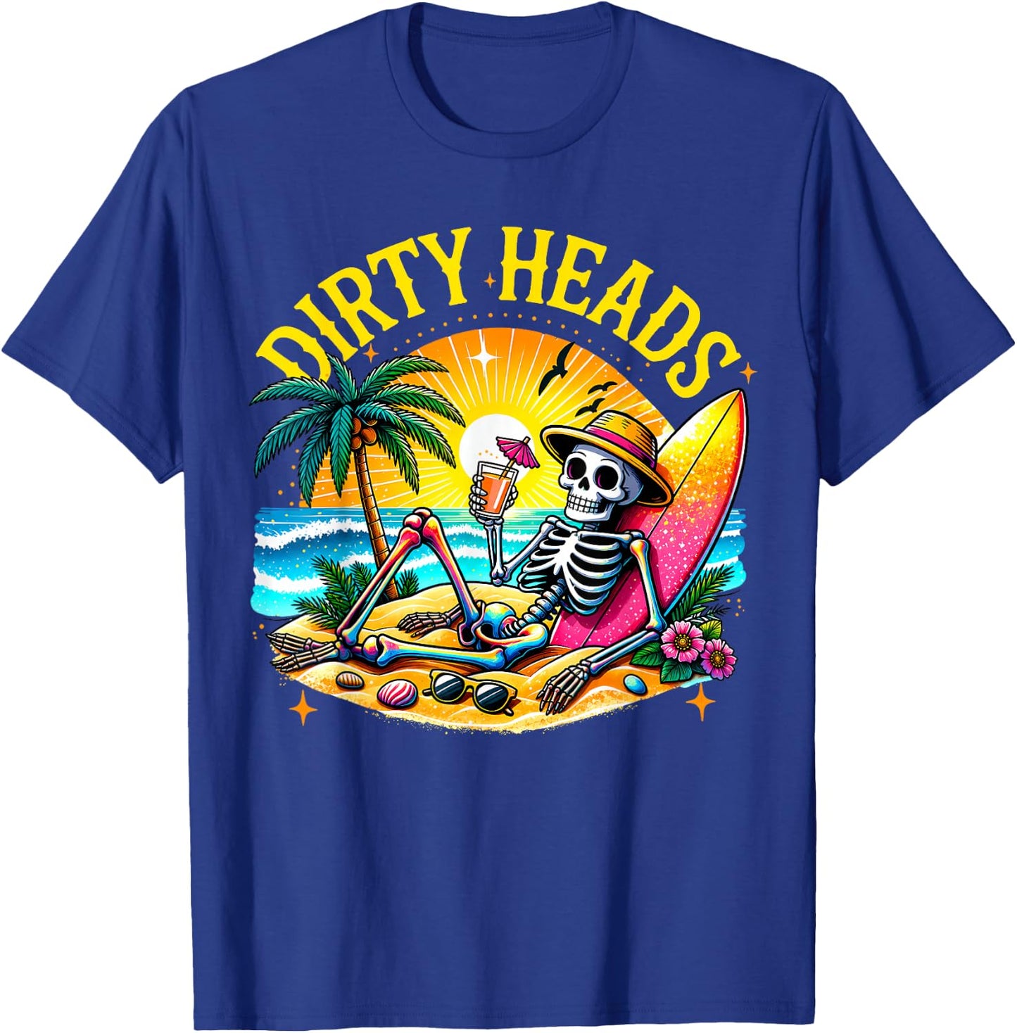 Dirty Heads Skeleton Beach Summer Vacation T-Shirt - T-Shirt | Royal