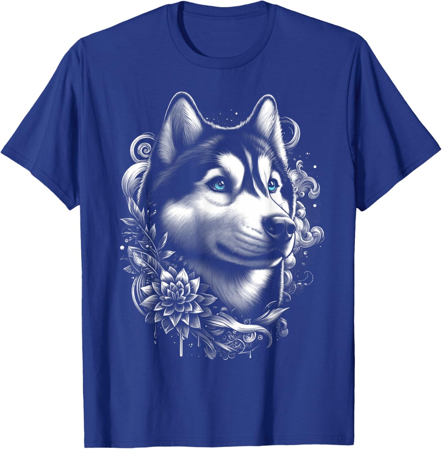 Cooler Husky mit blauen Augen und Blumen Deko T-Shirt - T-Shirt | Royal