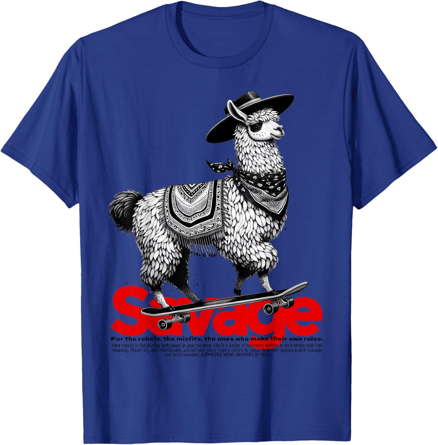 Llama Cowboy on Skateboard Alpaca Savage Meme Vintage Funny T-Shirt - T-Shirt | Royal