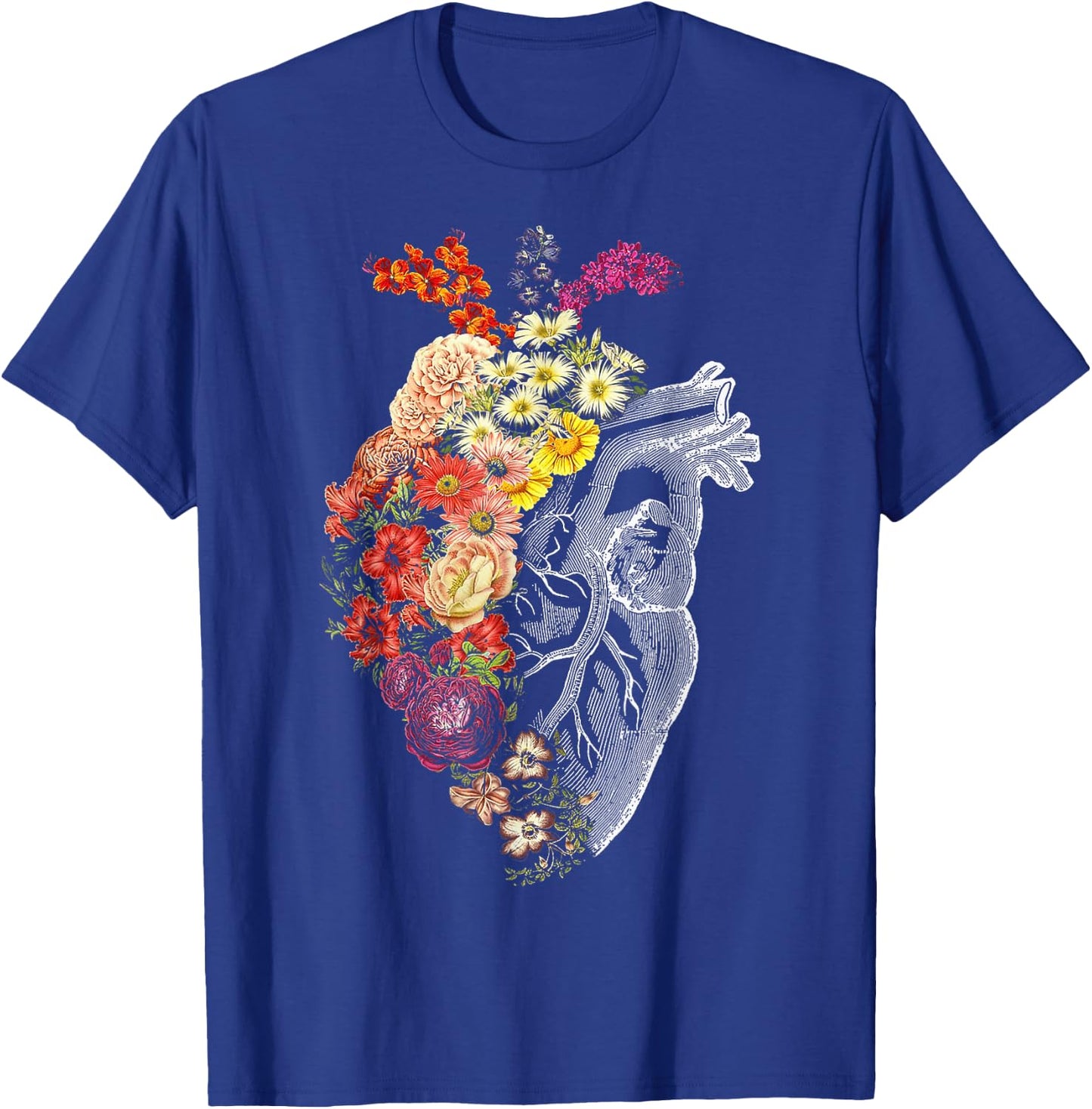 Anatomical Heart And Flowers Funny Nurse Gift Graduation T-Shirt - T-Shirt | Royal