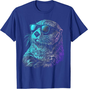 Otter Wearing Sunglasses Funny Cute Animal Sea Otter Lover T-Shirt - T-Shirt | Royal