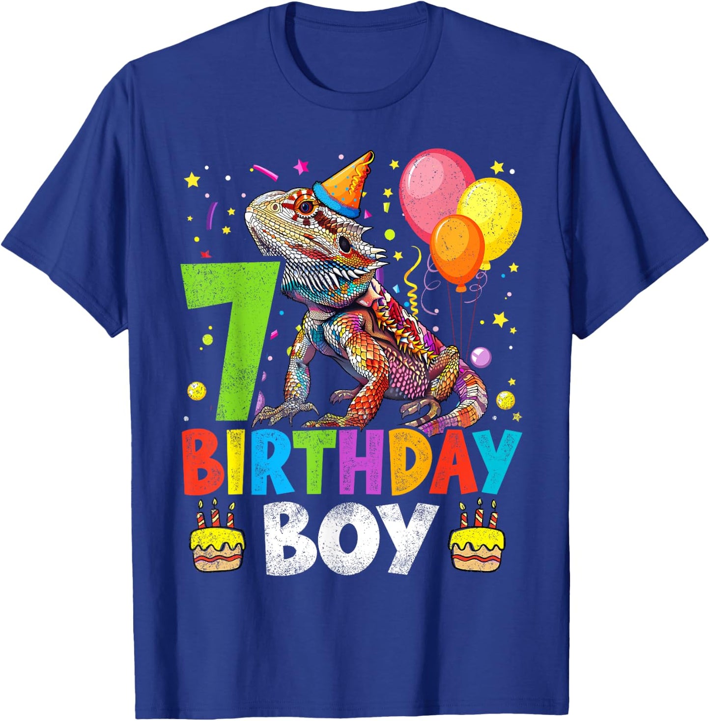 7th Birthday Boy Bearded Dragon 7 Years Old Bday Party T-Shirt - T-Shirt | Royal