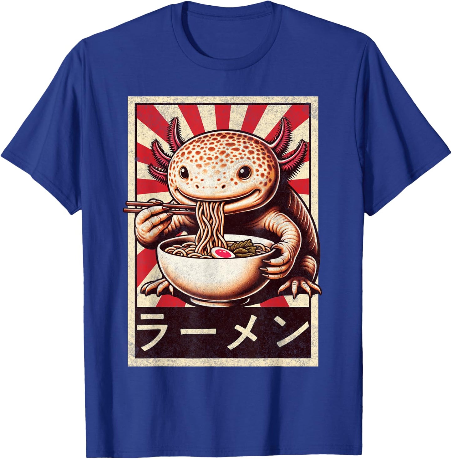 Funny Vintage Axolotl Eating Ramen. Anime Axolotl Ramen T-Shirt - T-Shirt | Royal